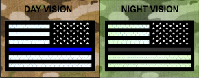 THIN BLUE LINE REVERSE USA REFLECTIVE SOLAS ON BLACK NONREFLECTIVE BLUE